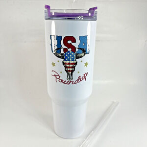 USA Proud Tumbler 30oz Stainless Steel White Purple Handle